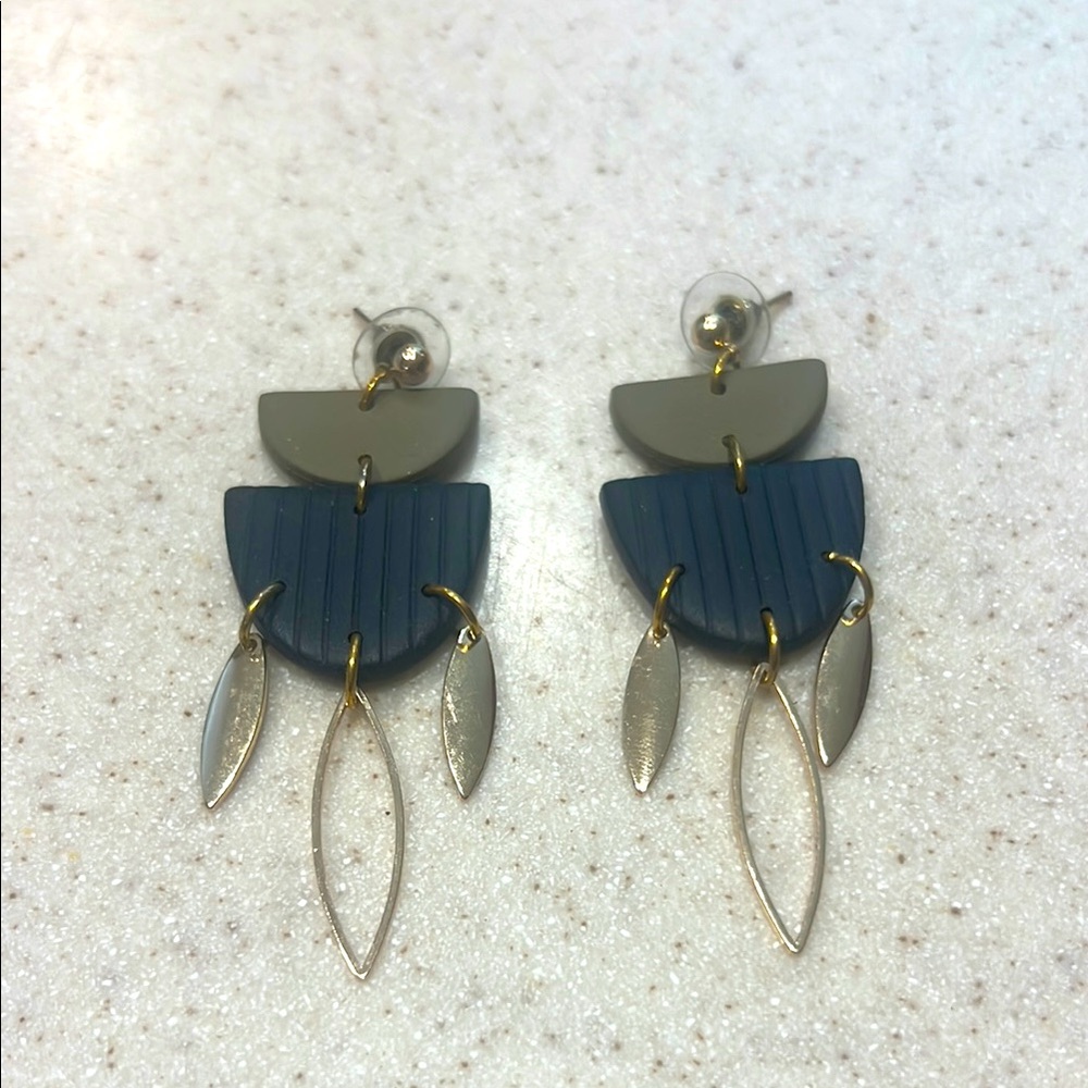Geometric Earrings in Green and Gold